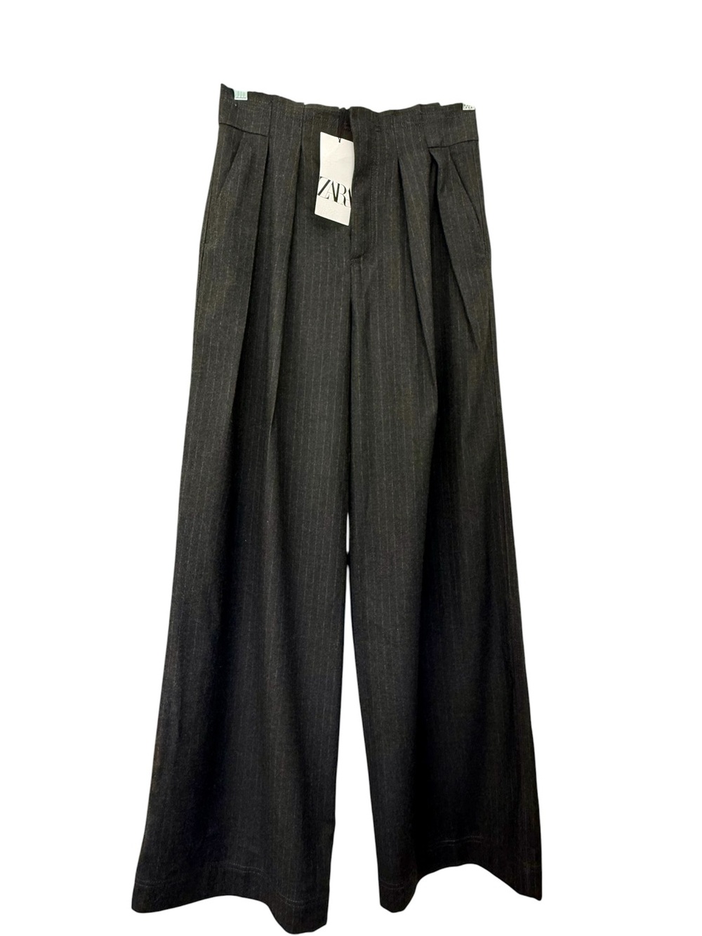 NWT! Zara High Waisted Wide Leg Pinstripe  Trousers Raw Edge Waist Tailored XS